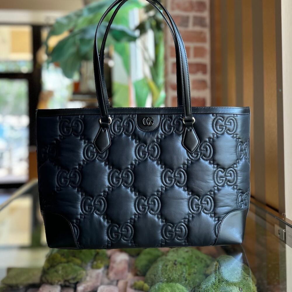 GUCCI Black Nylon Jumbo GG Web Tote